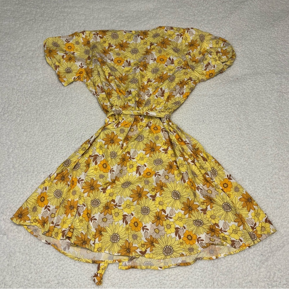 Forever 21 Women Yellow Sunflower Wrap Mini Dress - Picture 6 of 10